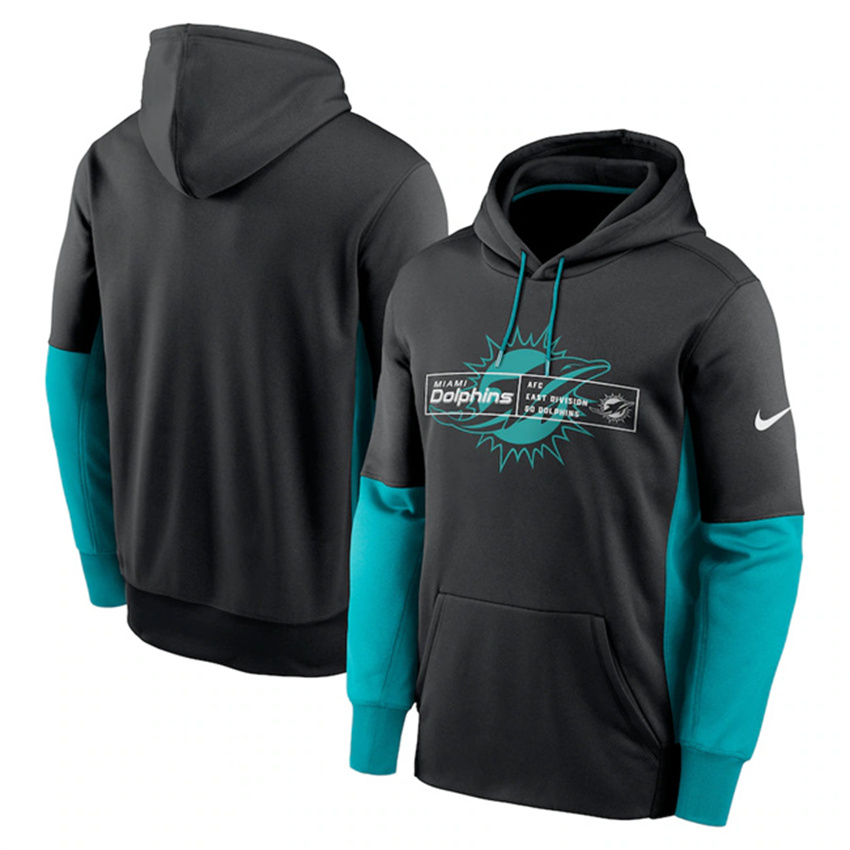 Men's Black Miami Dolphins Color Block Fleece Performance Pullover Hoodie